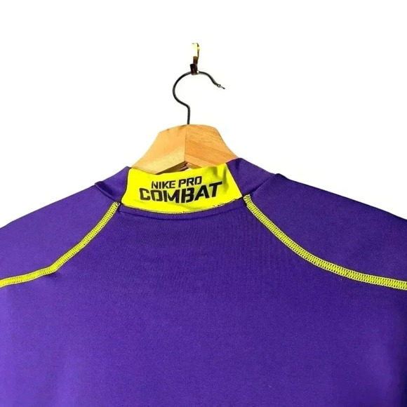 Nike Pro Shirt Mens Large Combat Hyperwarm  Dri-Fit Compression Volt/Purple Buzz - Picture 4 of 9